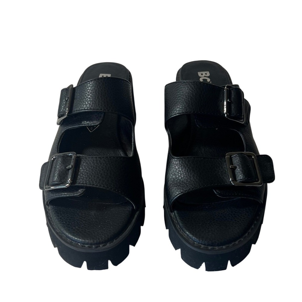 BC Footwear Vegan Black Double Strap Buckle Platform Lug Sole Sandals 7.5